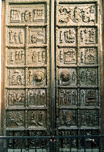 Novgorod district. Veliky Novgorod. Cathedral of Sophia, the Divine Wisdom. Fragment. Korsunsky Gate. XII